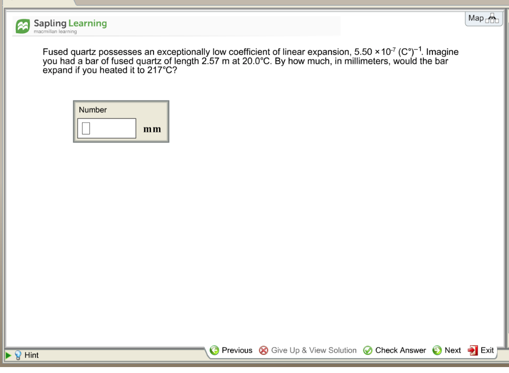 Question: Map Sapling Learning macmillan learning Fused quartz possesses an exceptionally low coefficient o...