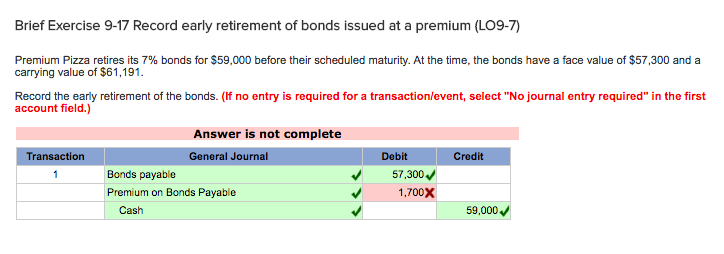 Solved Brief Exercise 9-17 Record early retirement of bonds 