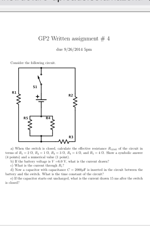 Solved Consider The Following Circuit When The Switch Is