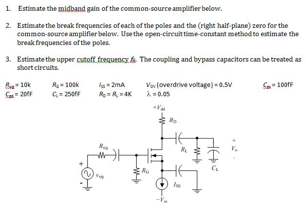Solved 1. Estimate the midband gain of the common -source | Chegg.com