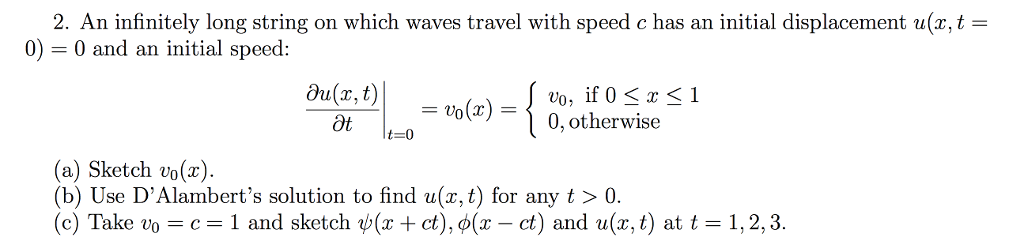Question: 2. An infinitely long string on which waves travel with speed c has an initial displacement u(x, ...