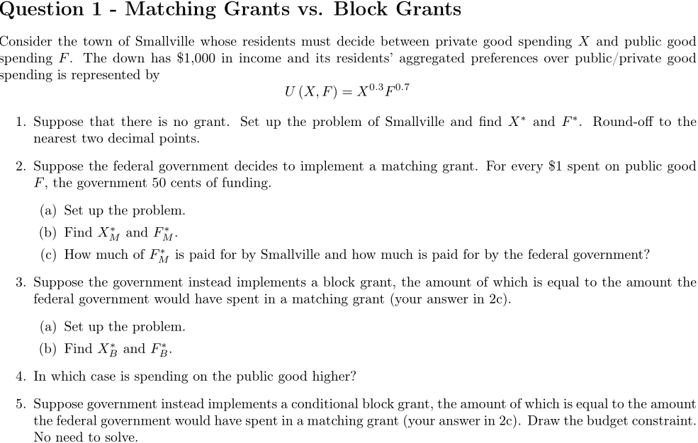 Solved Matching Grants vs. Block Grants Consider the town | Chegg.com