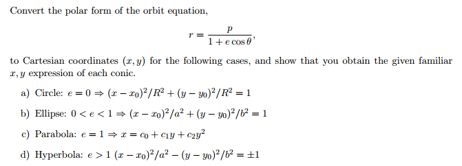 convert the polar form of the orbit equation r chegg com polar form equation