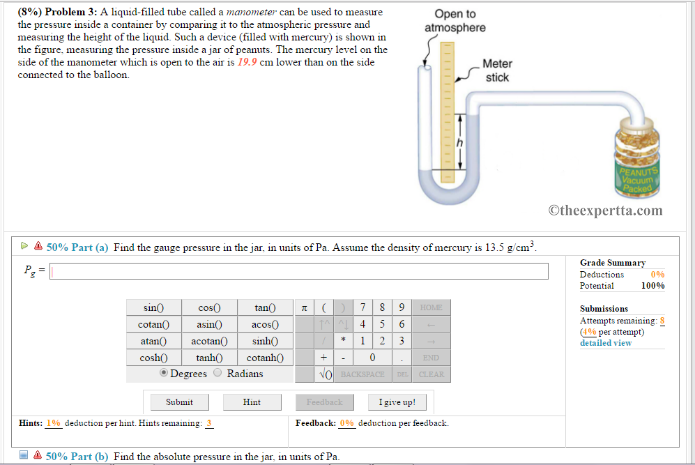 Solved A Liquidfilled Tube Called A Manometer Can Be Use...