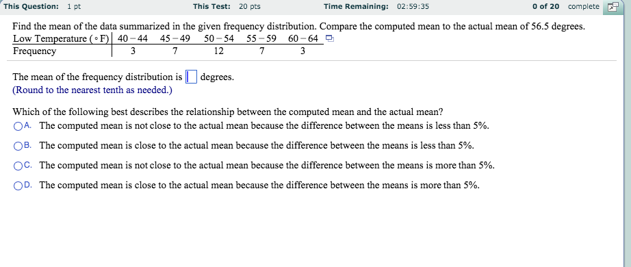 Question: This Question: 1 pt This Test: 20 pts Time Remaining: 02:59:45 0 of 20 complete Below are 36 sort...