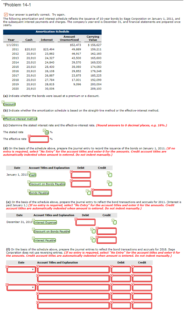 Solved Problem 14-1 Your answer is partially correct. Try | Chegg.com