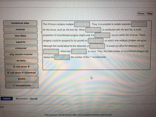 Question: Reset Help mutational sites Thus, it is possible to isolate separate The rif locus contains multi...