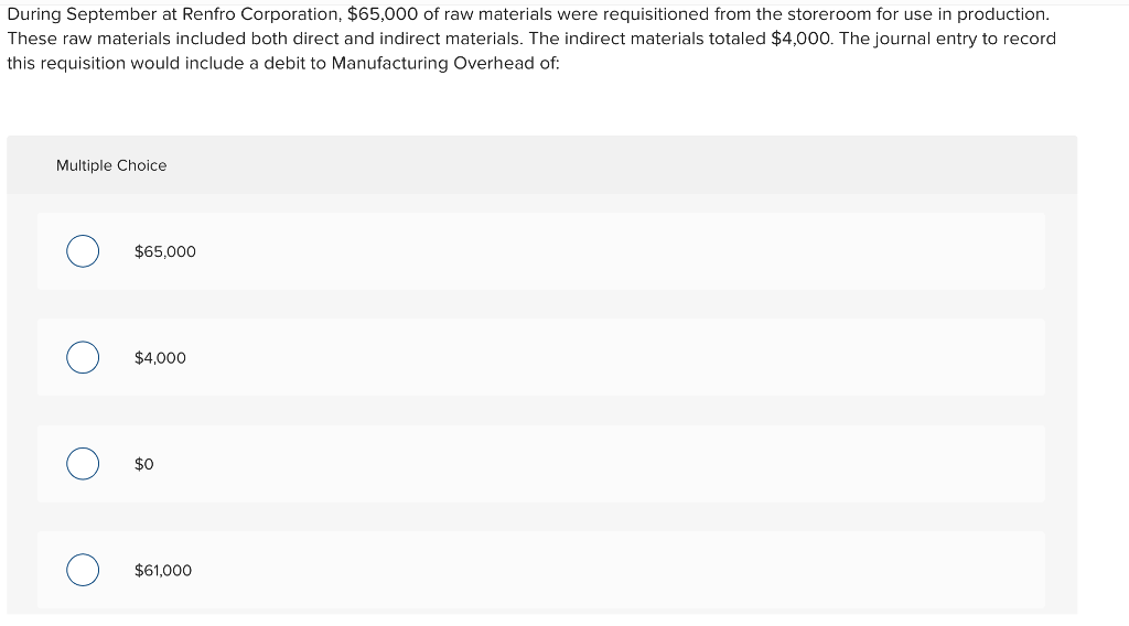 Solved During September at Renfro Corporation, $65,000 of | Chegg.com