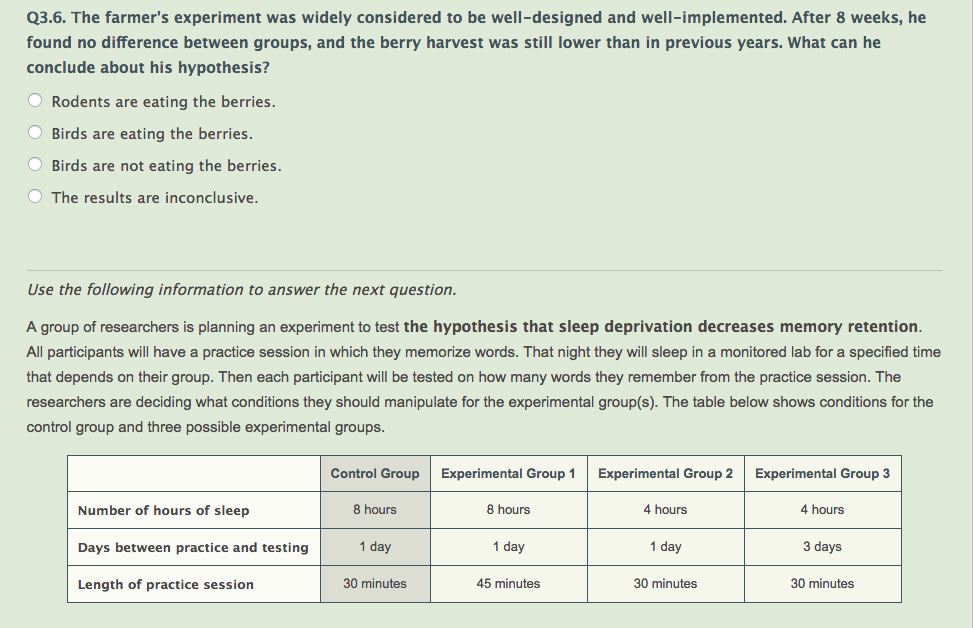 Question: Q3.1. A good experiment must include: groups that differ only in the hypothesized causal factor(s...