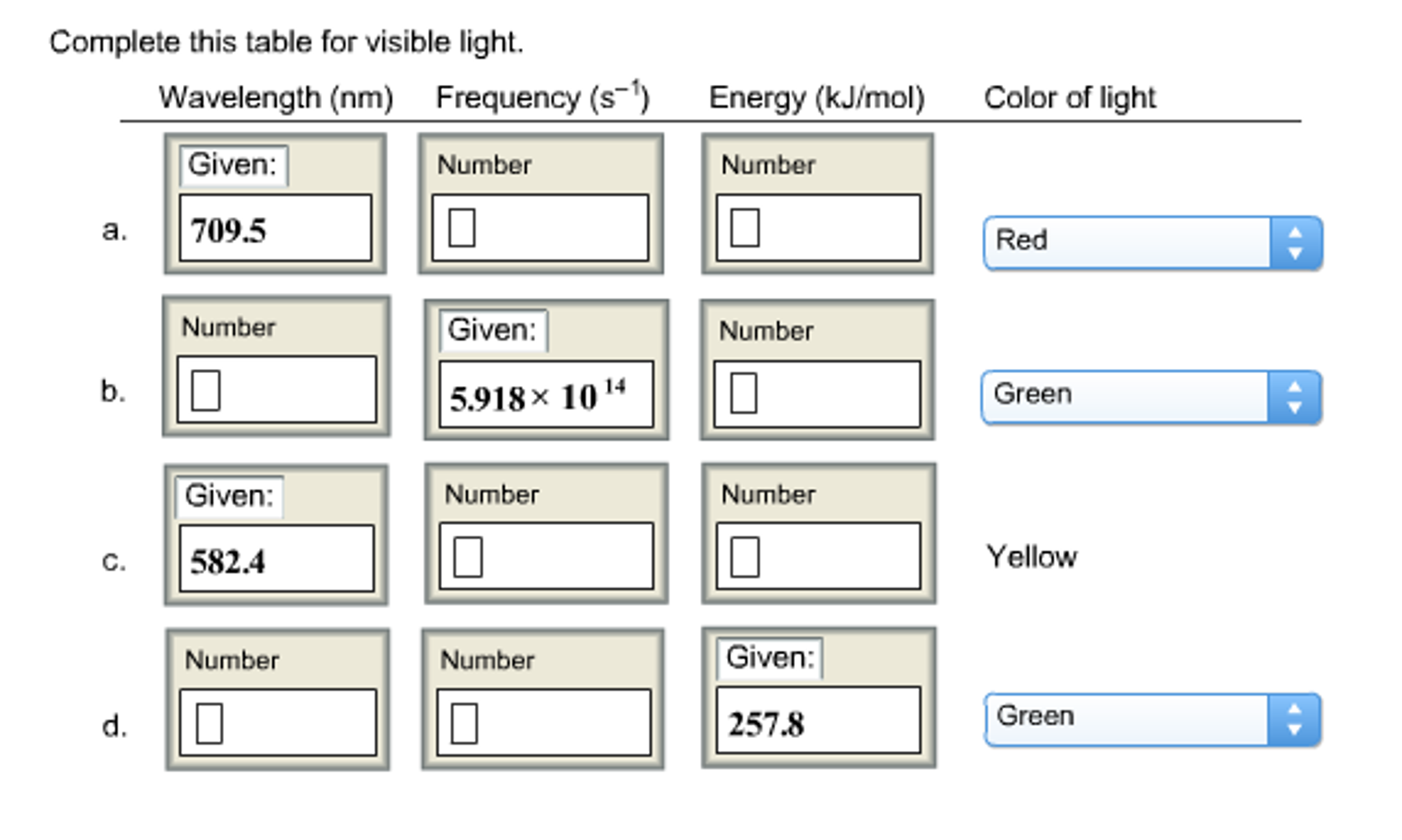 frequency of visible light in nm