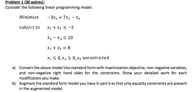 Solved Problem 1 (30 points): Consider the following linear 