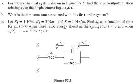 Solved For the mechanical system shown in Figure P7.5, find 