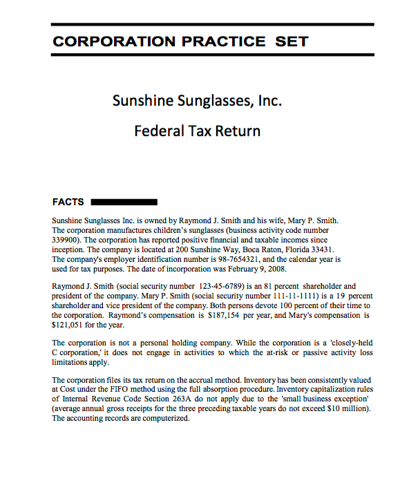 prepare sunshine sunglasses inc s 2016 federal i chegg com schedule j form 1120