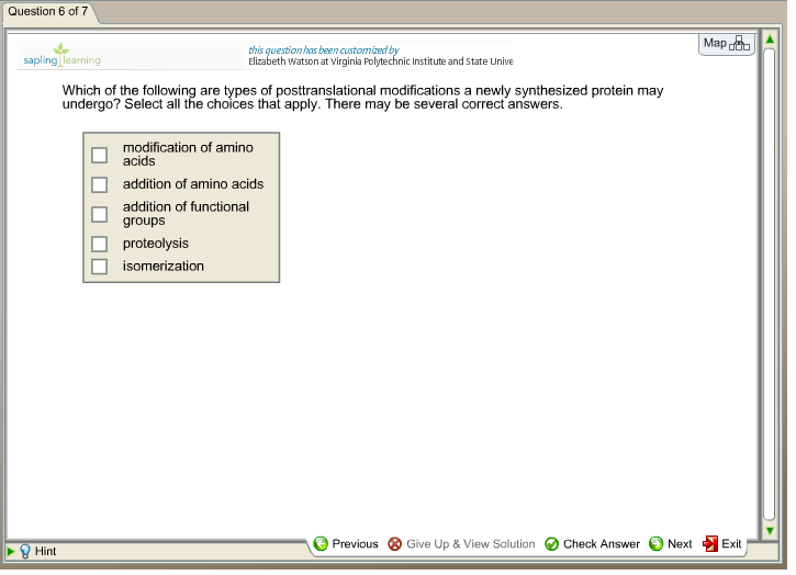 Question: Question 6 of 7 Map this question has been customized by pling Elizabeth watson at virginia Polyt...