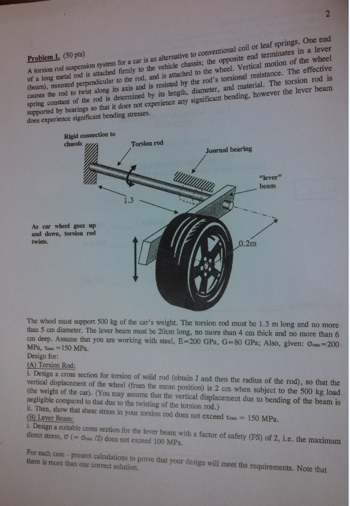 A Torsion Rod Suspension System For A Car Is An Al...
