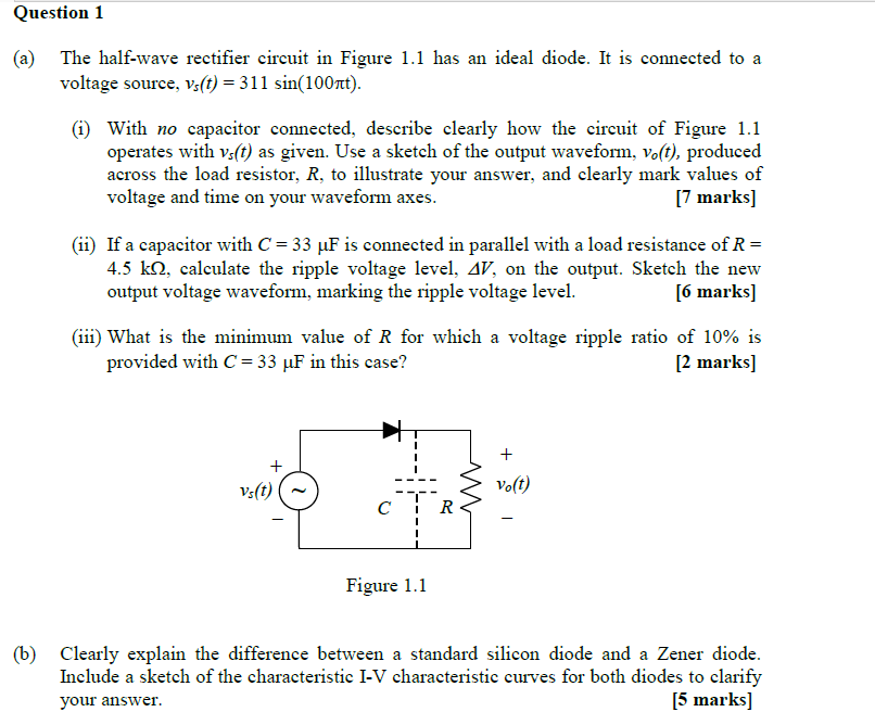 Solved The Halfwave Rectifier Circuit In Figure 1.1 Has