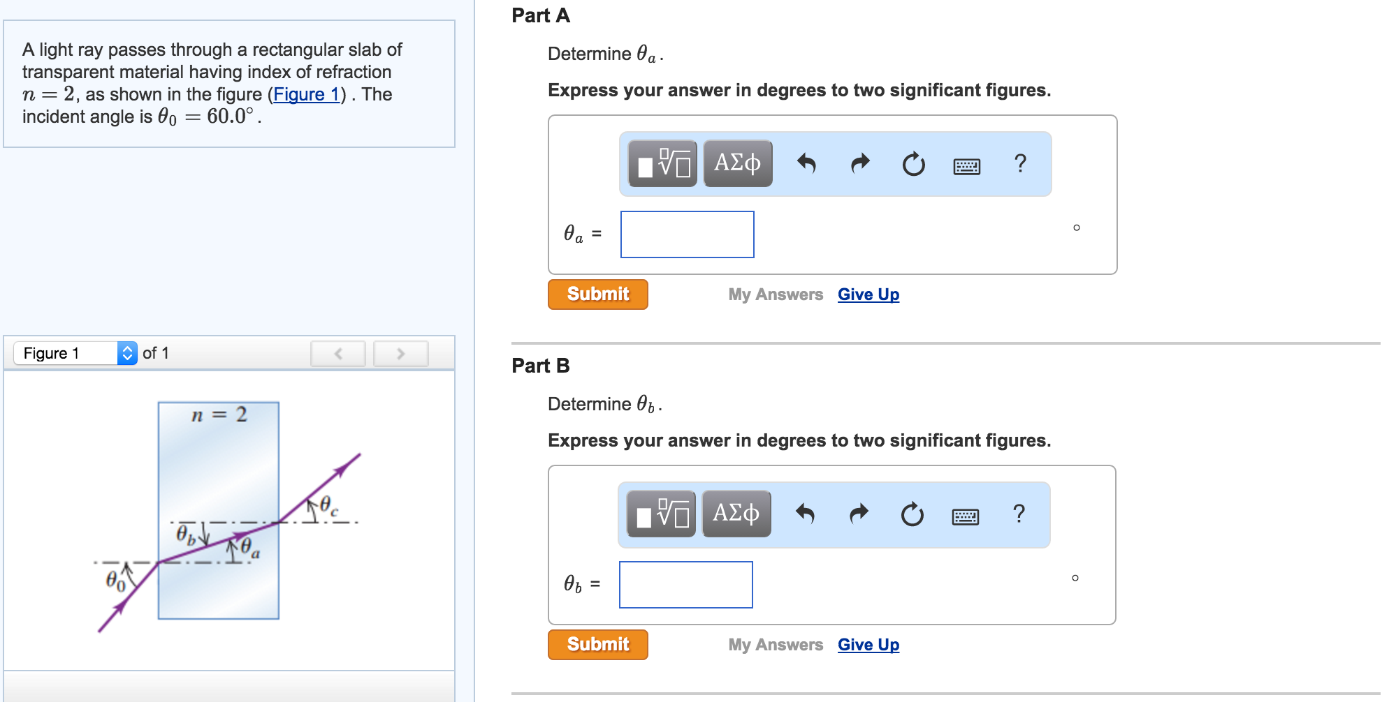Solved A light ray passes through a rectangular slab of | Chegg.com