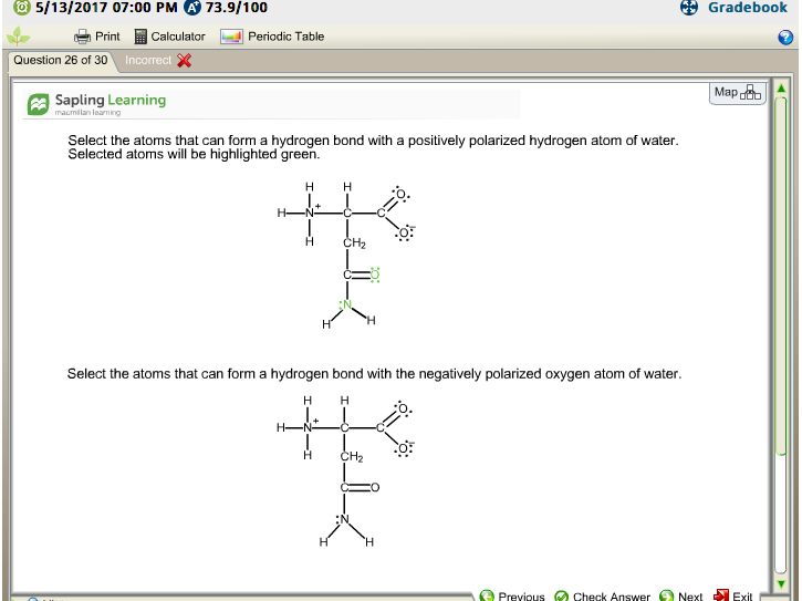 solved a 5 13 2017 07 00 pm a 73 9 100 gradebook print ca what atoms can form hydrogen bonds