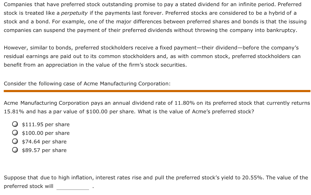 Solved Companies That Have Preferred Stock Outstanding Pr...