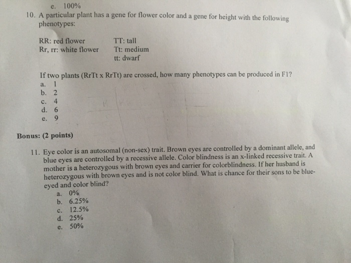 Question: A particular plant has a gene for flower color and a gene for height with the following phenotype...