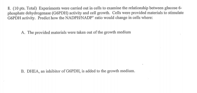 Question: Experiments were carried out in cells to examine the relationship between glucose 6-phosphate deh...