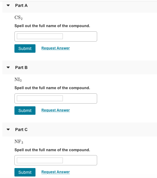 Solved ▽ Part A CS2 Spell out the full name of the compound 