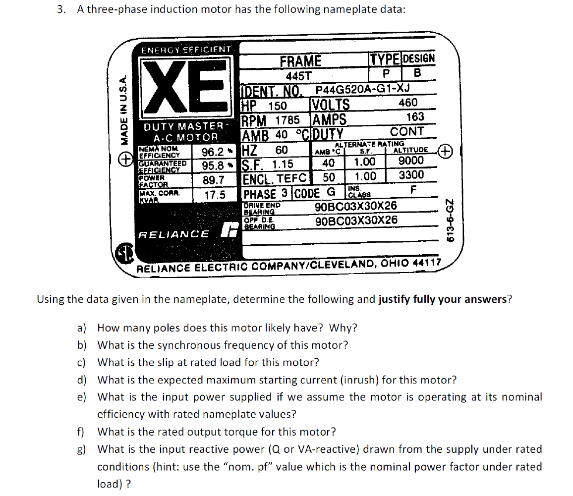 3. A Three-phase Induction Motor Has The Following... | Chegg.com