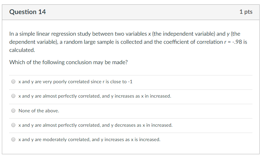 Question: Question 14 , pis In a simple linear regression study between two variables x (the independent va...
