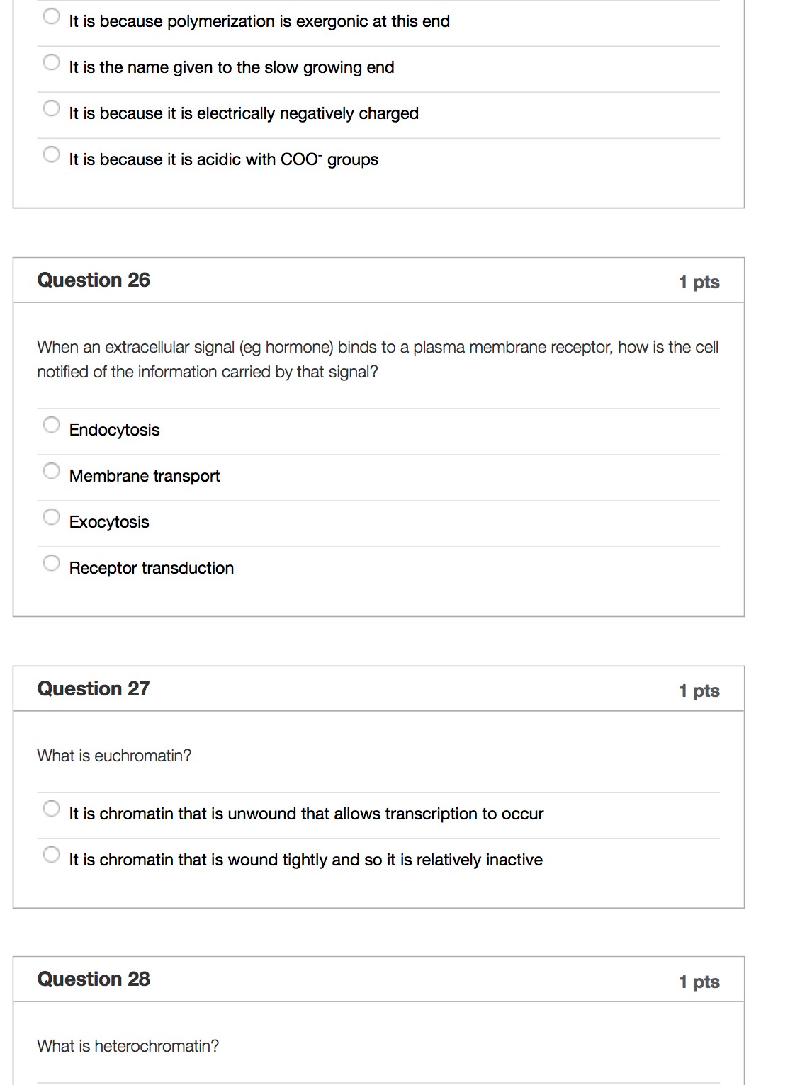 Question: Question 18 1 pts Which cytoskeletal structure(s) are anchored to MTOCs? Microtubules and microfi...