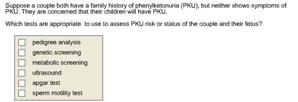 Question: Suppose a couple both have a family history of phenylketonuria (PKU), but neither shows symptoms ...