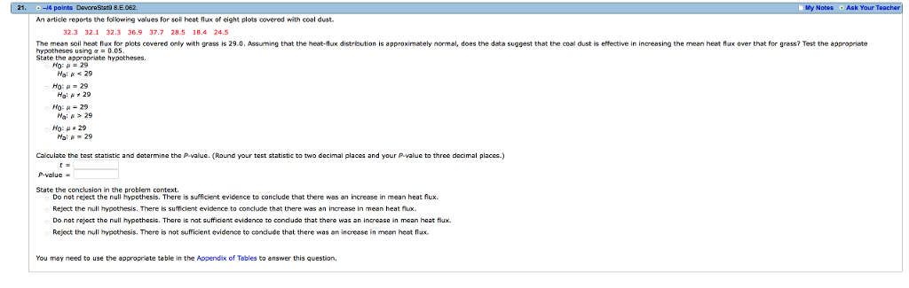 Question: 21. -4 points DavcraSat9 8.E.062 hy Notes Ask Your An article reports the following values for so...