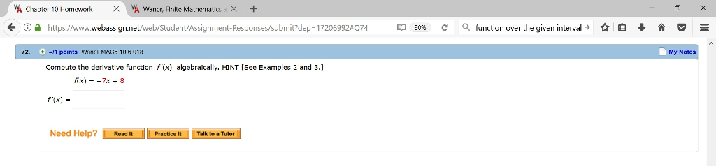 Question: 붰 Chapler 101 lornework × yi Waner, Finite Malherrialis。X ← ⓘ https://wwwwebassign.netweb/Stude...