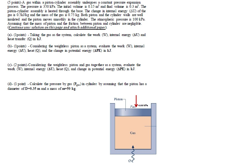 Solved A Gas Within A Pistoncylinder Assembly Undergoes