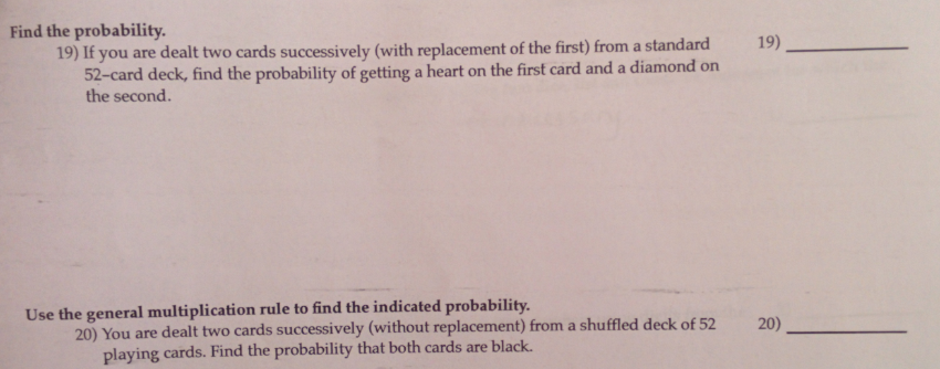 Probability homework help cards