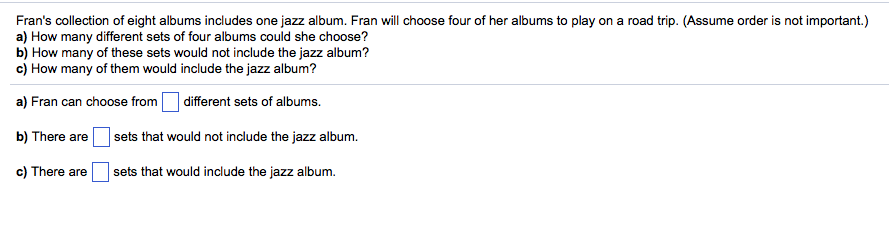 Solved Fran’s collection of eight albums includes one jazz | Chegg.com