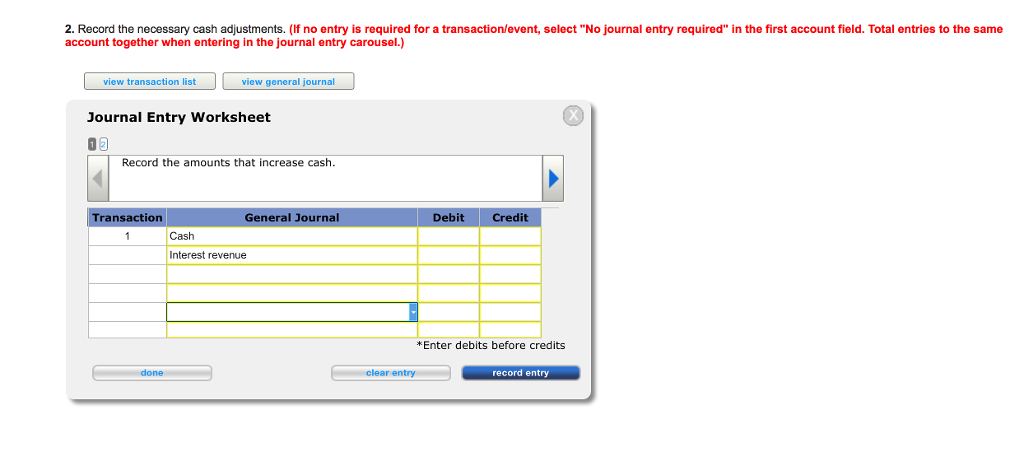 Solved Record the necessary cash adjustments. (If no entry | Chegg.com