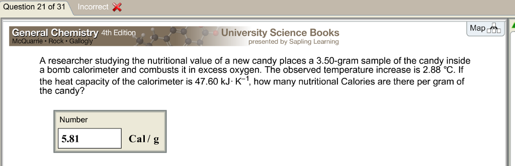 Question: Question 21 of 31 Incorrect Mapdt General Chemistry 4th Editiop Gallo University Science Books pr...