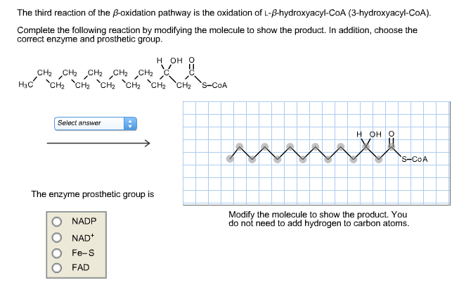 Question: The third reaction of the L-beta-oxidation pathway is the oxidation of L-/3-hydroxyacyl-CoA (3-hy...