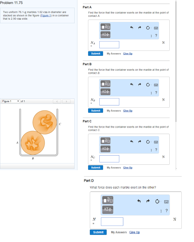 Solved Two uniform 76.1-g marbles 1.62 cm in diameter are | Chegg.com