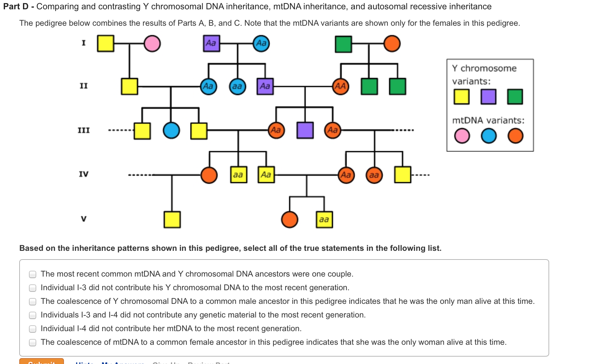 Question: Comparing and contrasting Y chromosomal DNA inheritance, mtDNA inheritance, and autosomal recessi...