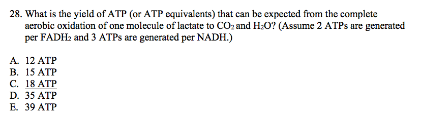 Question: What is the yield of ATP (or ATP equivalents) that can be expected from the complete aerobic oxid...