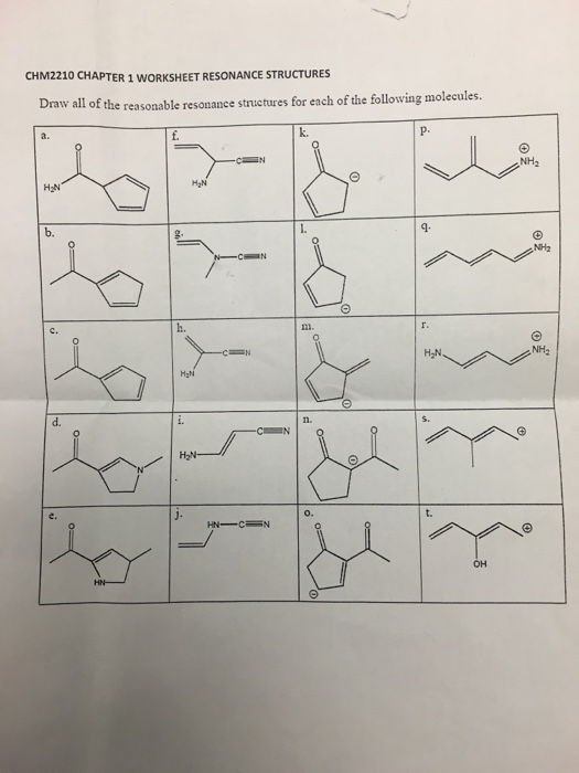 Solved: CHM2210 CHAPTER 1 WORKSHEET RESONANCE STRUCTURES D... | Chegg.com