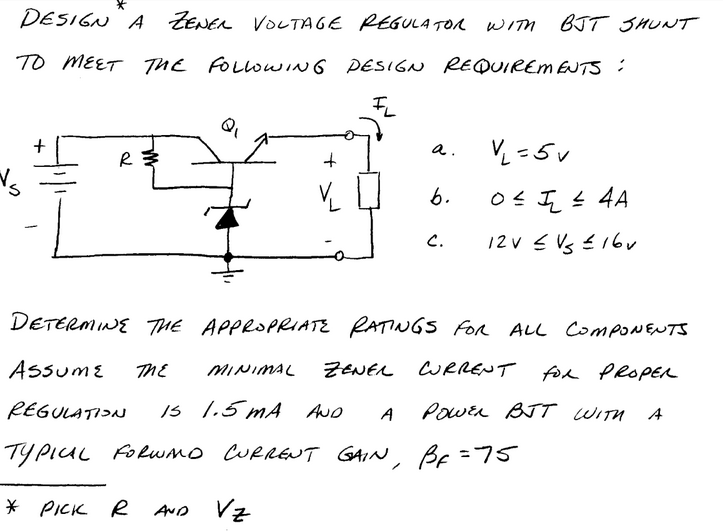 Solved: Design A ZENER VOLTAGE REGULATOR WITH BJT SHUNT TO... | Chegg.com