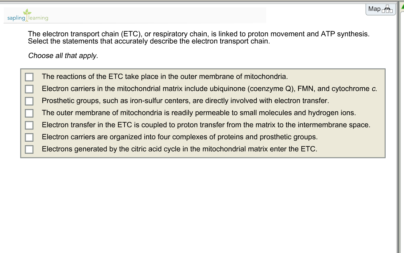 Question: The electron transport chain (ETC), or respiratory chain, is linked to proton movement and ATP sy...