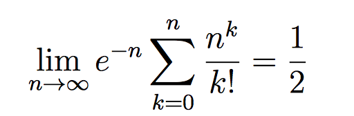 Question: Using the clt for Poisson random variables, prove: Lim n tends to infinity e^-n sigma n^k/k! = 1/2