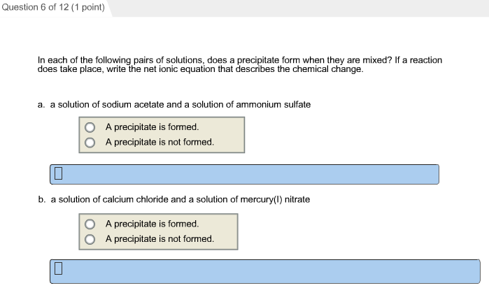 solved in each of the following pairs of solutions does how does a precipitate form