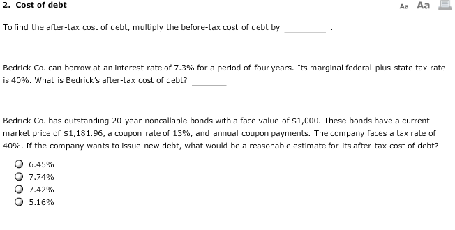 Solved To Find The After tax Cost Of Debt Multiply The B Chegg