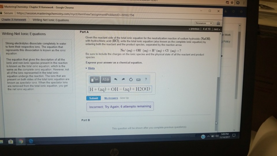 Question: MasteringChemistry: Chapter 9 Homework- Google Chrome Seare l https://session.mastenngchemistry.c...