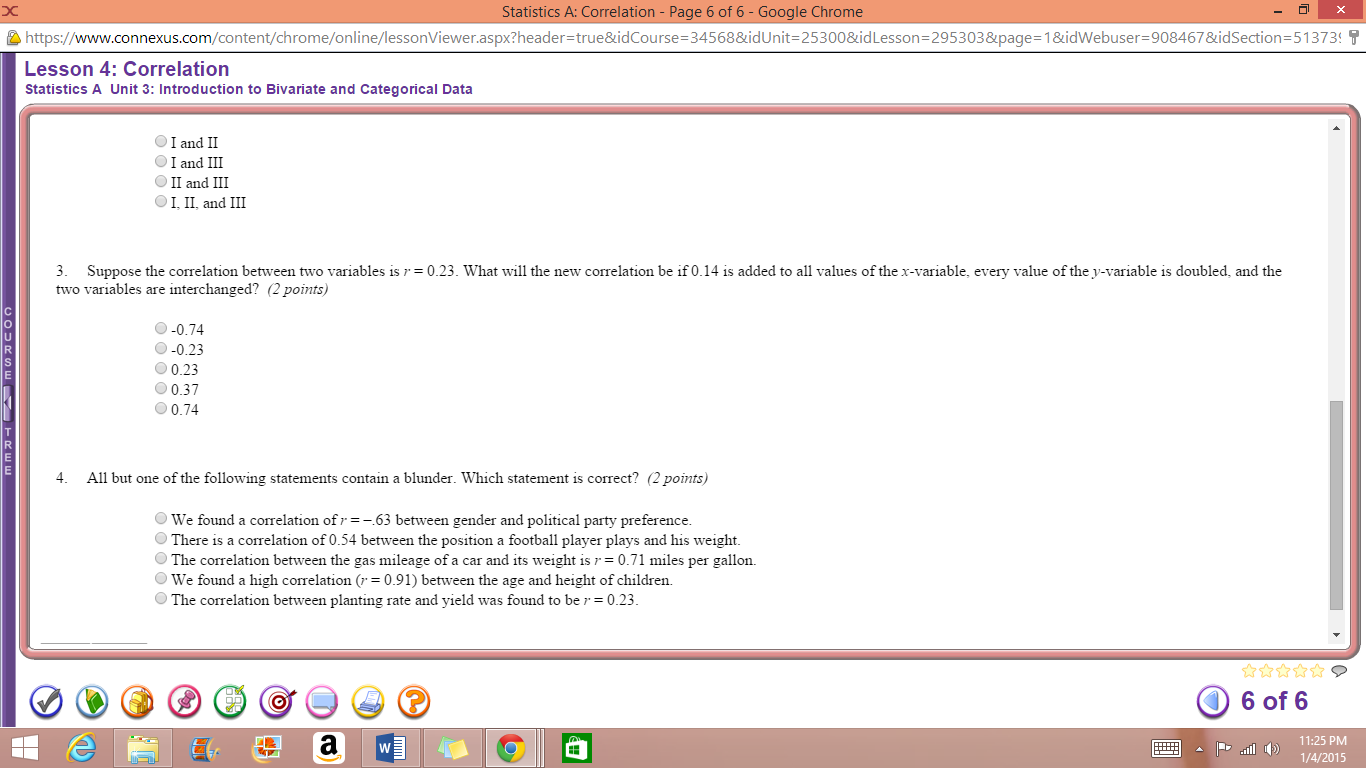 Question: Statistics A: Correlation Page 6 of 6 Google Chrome https/ /content chrome online lessonViewer.as...