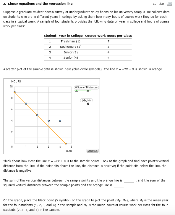 Question: 2. Linear equations and the regression line Aa Aa æ—¦ Suppose a graduate student does a survey of ...